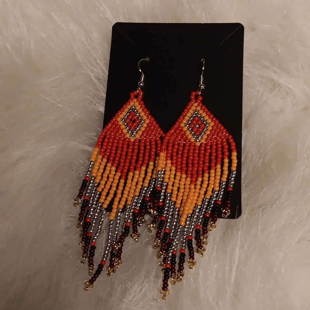 Multi Colored Beaded Dangle Earrings - image 3
